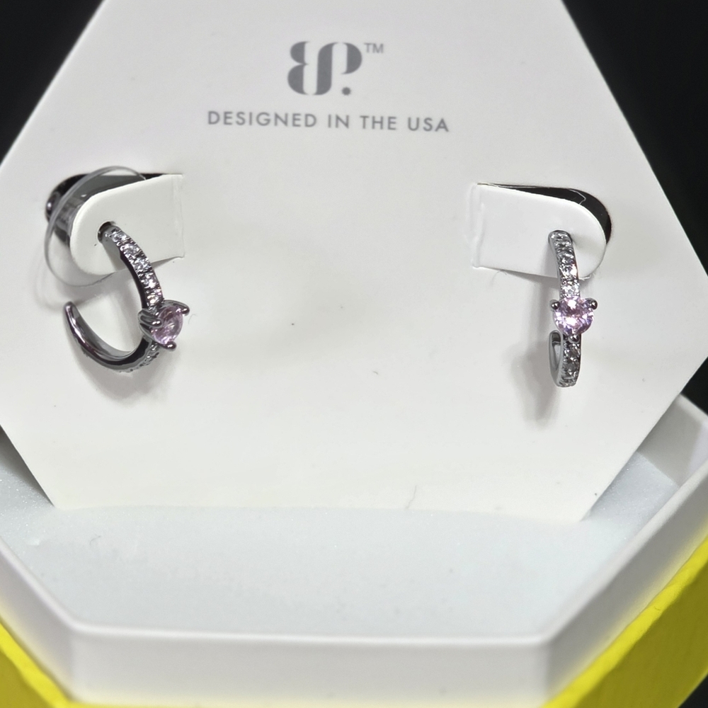 Elegant Hematite and Pink Hoop Earrings